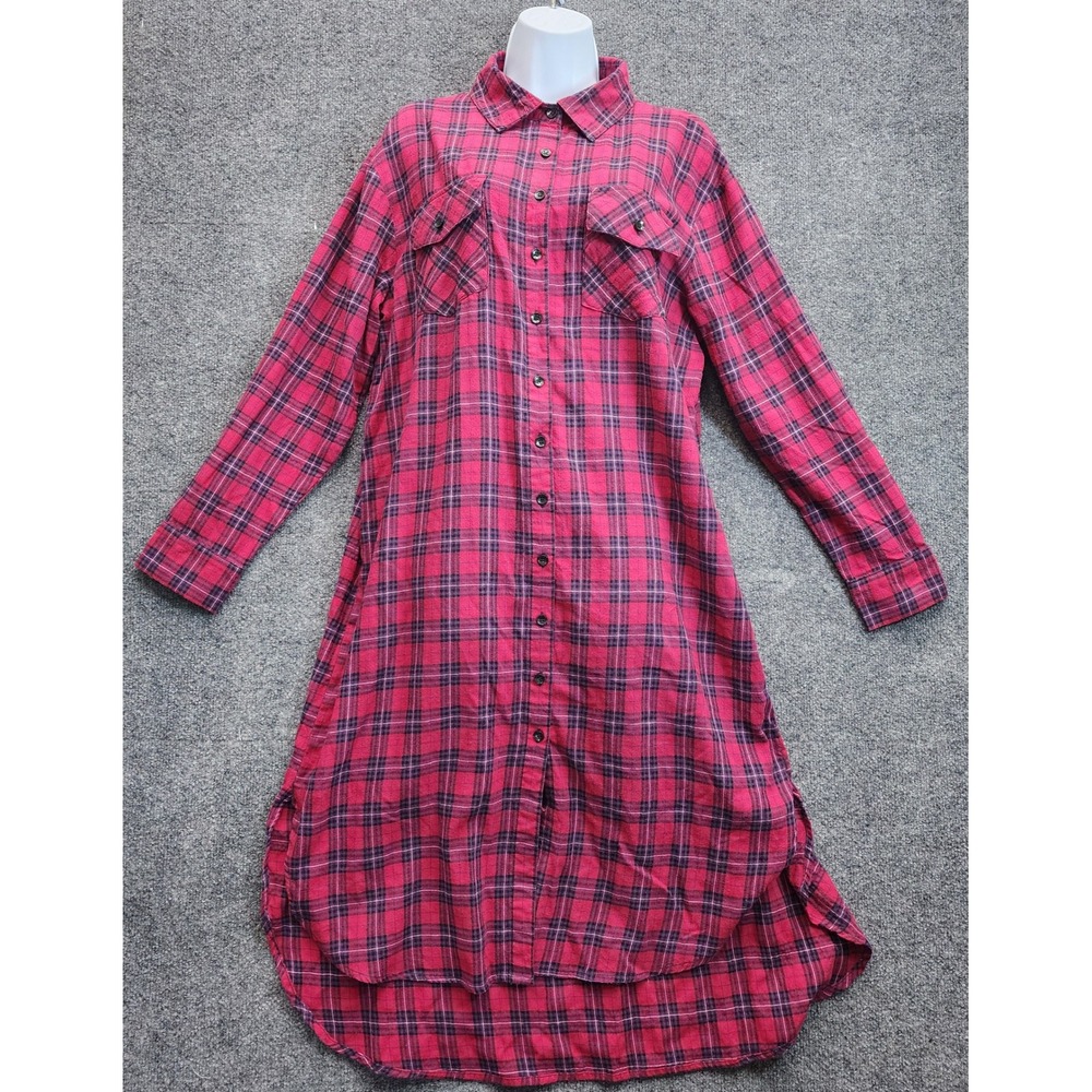 Natural Life Women's Plaid Flannel Shirt Dress Boho Cottagecore Western Long M